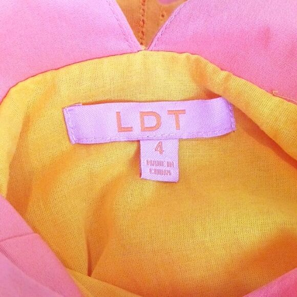 LDT Daphne pink/ yellow color block V-neck and back tiered skirt maxi dress - Picture 12 of 15